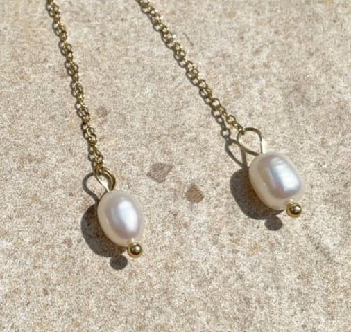 Miniature : Boucles d'oreilles pendantes perles d'eau Alya, plaqué or ou argent