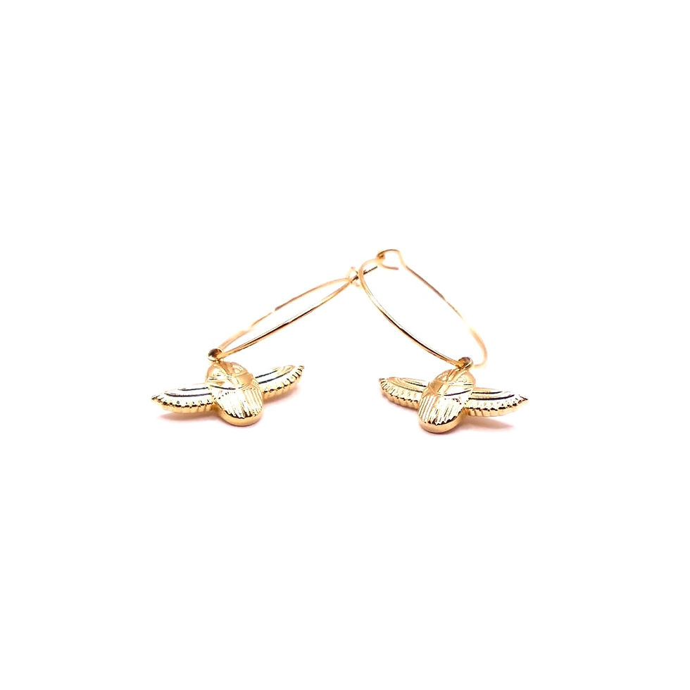 Miniature : Boucles d'oreilles Créoles bohèmes Marrha plaquée or scarabée