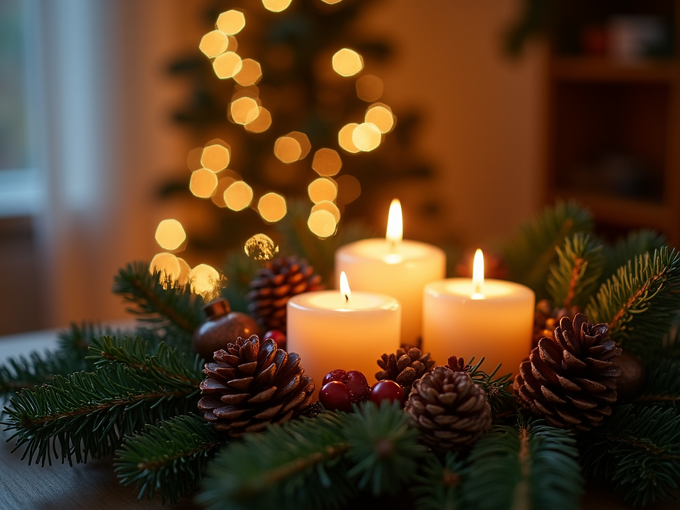 Eye-level view of a collection of scented candles with various labels