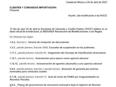 10-2023 2da modificación a las RGCE