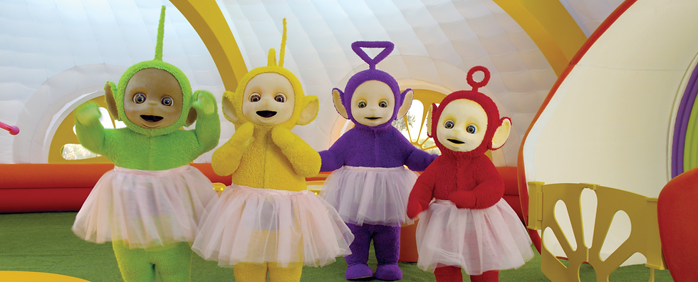 All four Teletubbies wearing Tu-Tus.