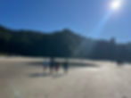 children walking along beach