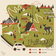 illustrated map of mountain village in a semplified vintage style