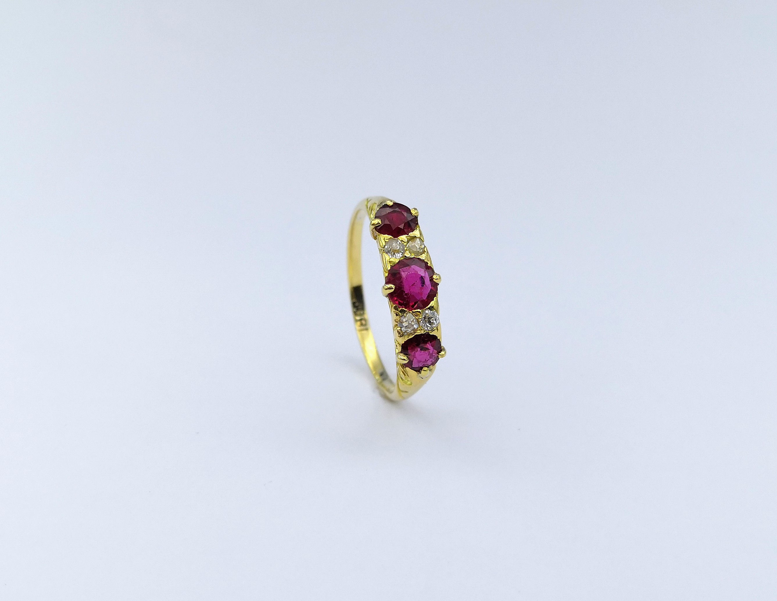 Victorian 18ct Ruby & Diamond Carved Half Hoop Ring