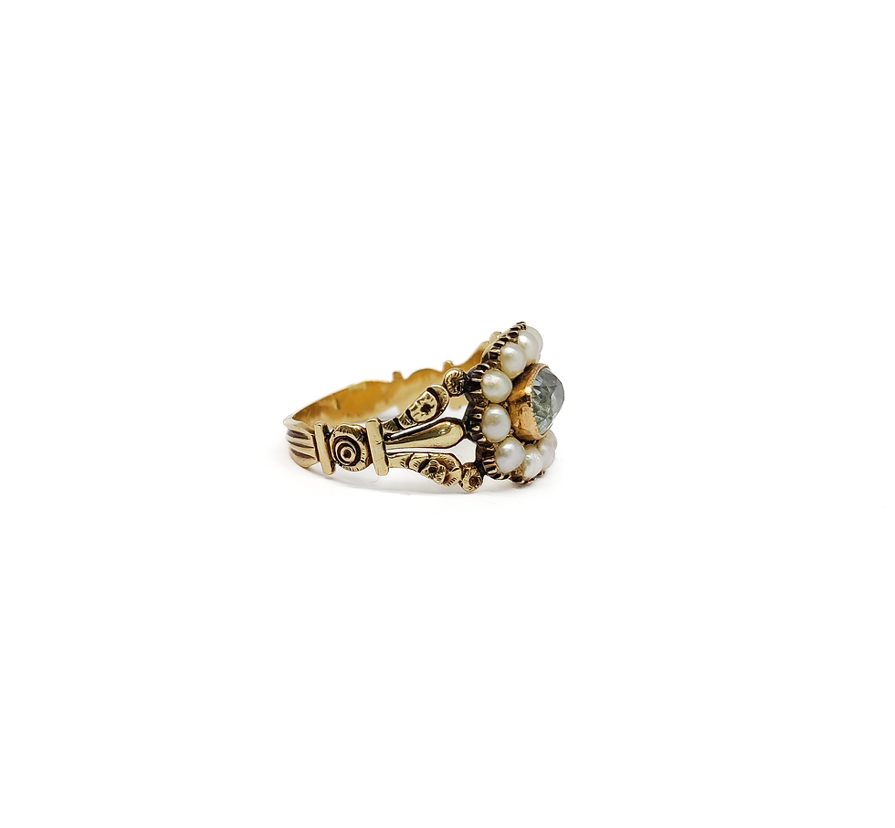 Thumbnail: Antique Aquamarine & Pearl Gold Ring