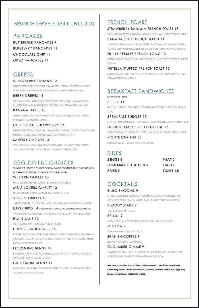 Menu The OX Bar & Grill