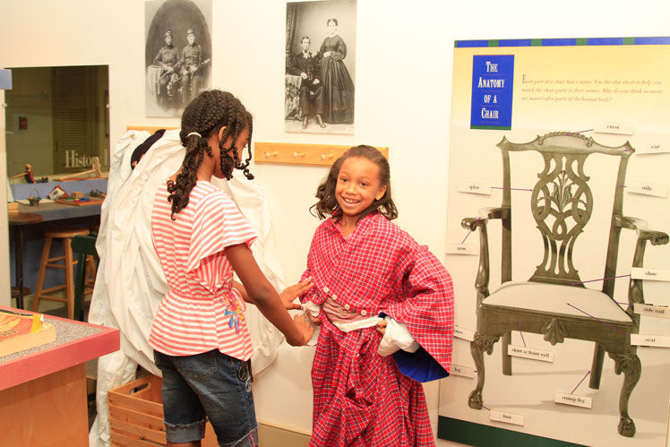 Children play dress-up in a museum