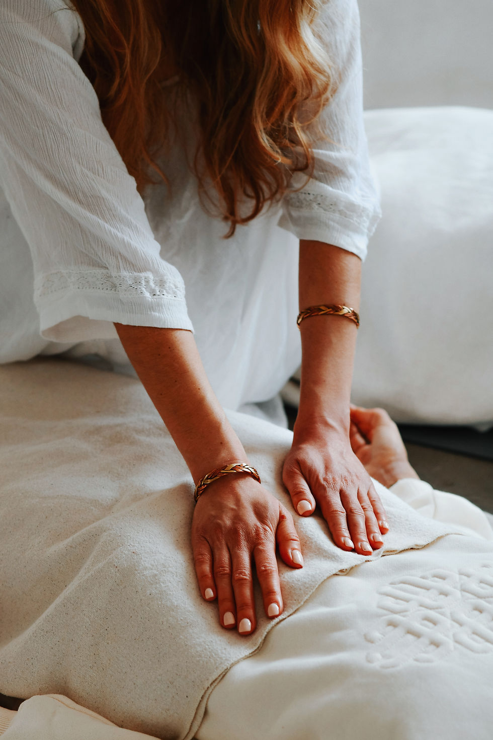 Eye-level view of a serene Reiki healing room with soft lighting and healing crystals