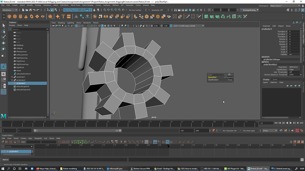 14. Cylinder, subdivided by 16, celected faces and extruded. A second Cylinder placed insi