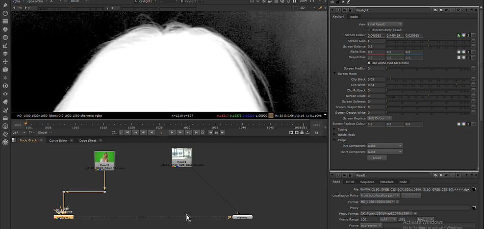 1KeylightNode palced under the main image after 2 points. , selectkeyLight properties cli