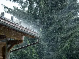 Rain falling on a home in the San Fernando Valley during a winter storm