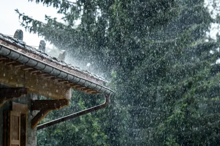 Rain falling on a home in the San Fernando Valley during a winter storm