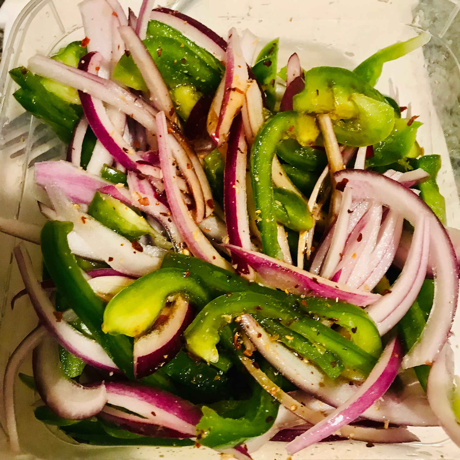 Cook the onions and green peppers in the microwave for 4 mins