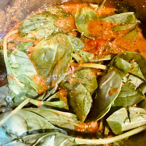 Only add the spinach to you lamb coconut curry about 4mins before removing from the heat