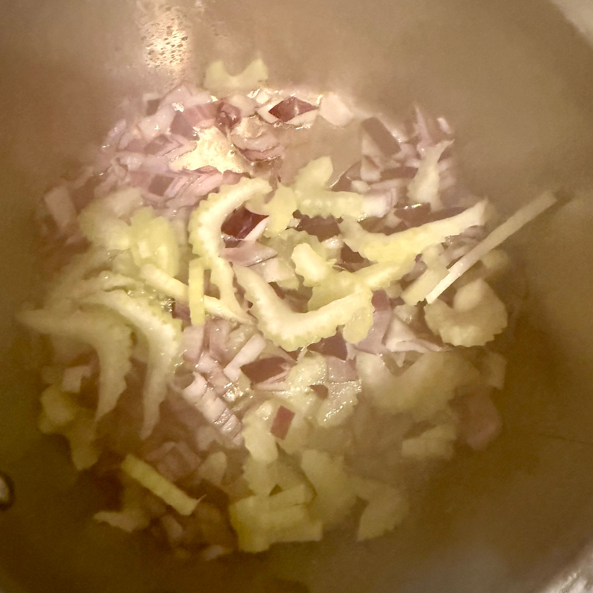Sauté the onions and celery in virgin olive oil 