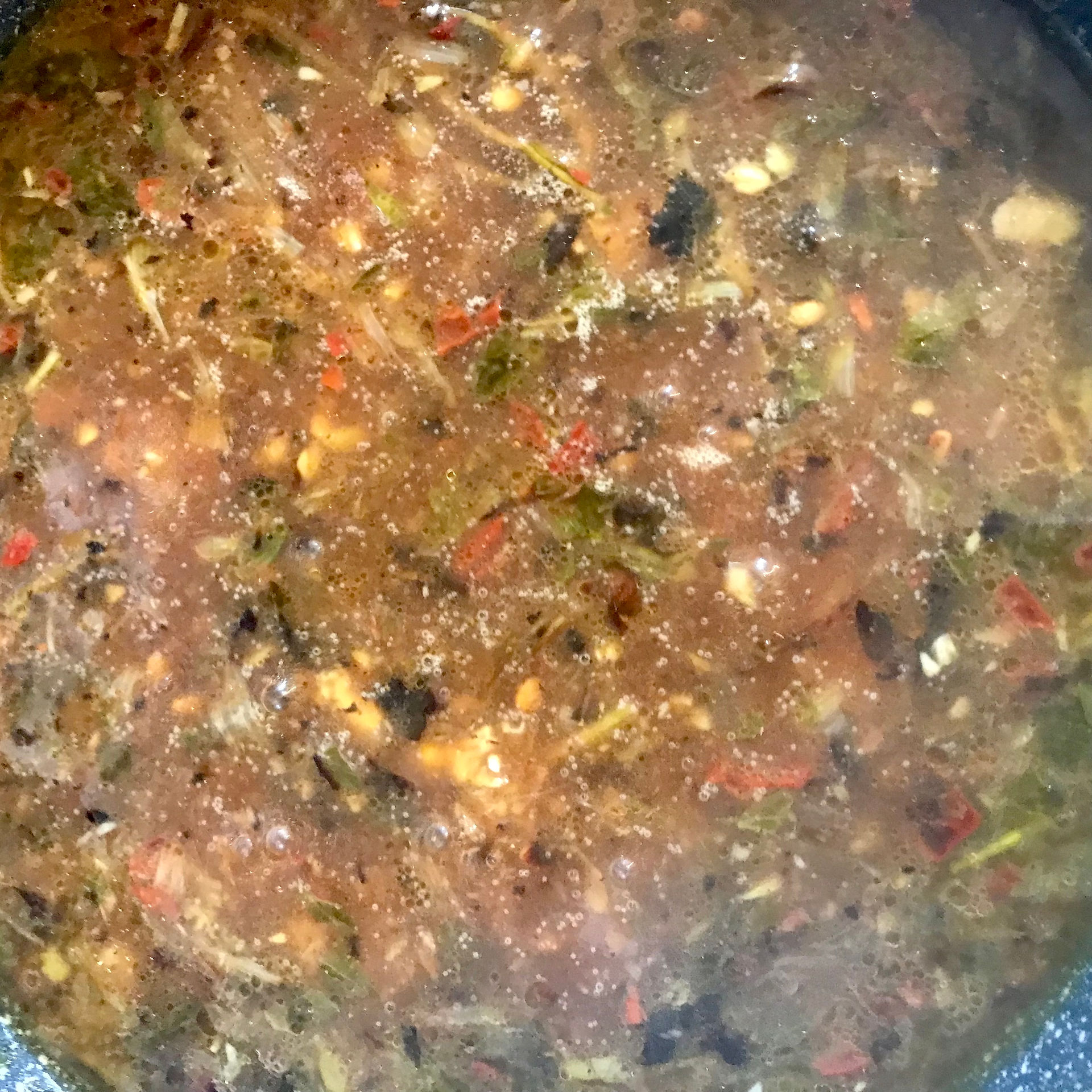 Add the chicken stock to the marinade ingredients and reduce using cornflour
