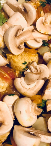 Add the mushrooms once the fennel turns golden and gently fold in