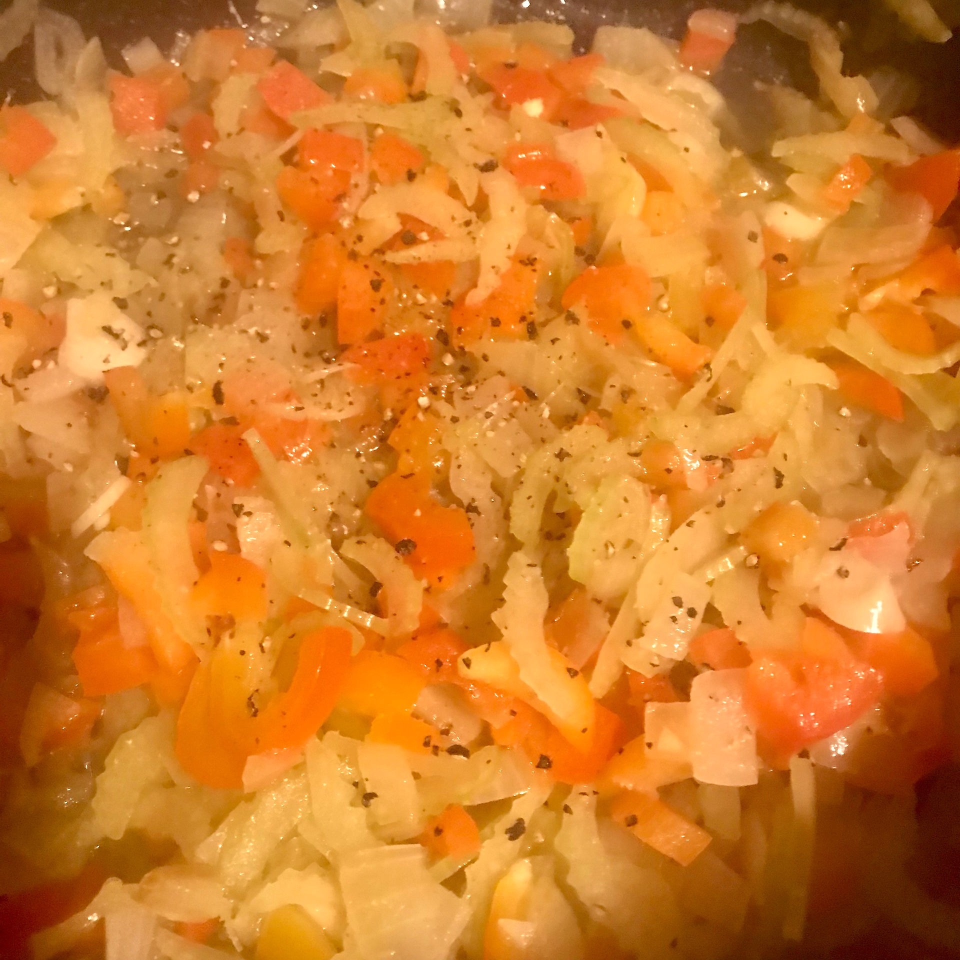 Add the bell pepper and season with salt and pepper