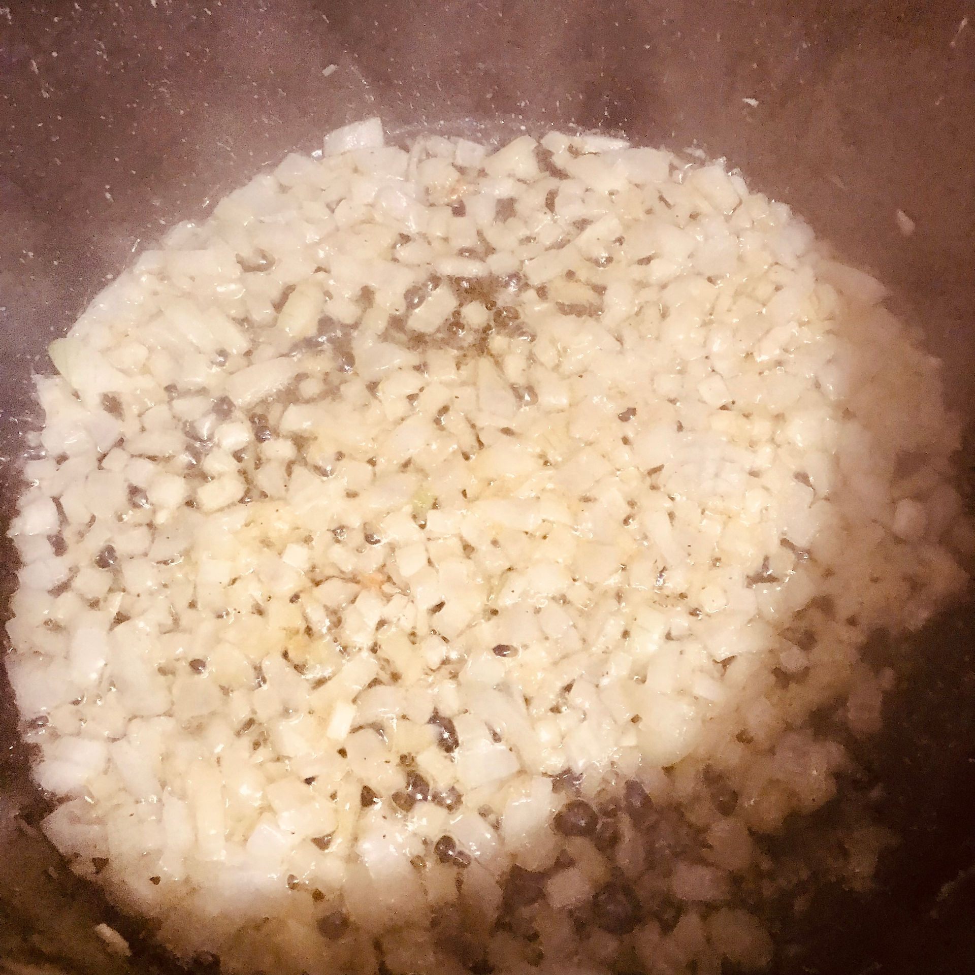 Sauté the garlic and onions until almost turning golden
