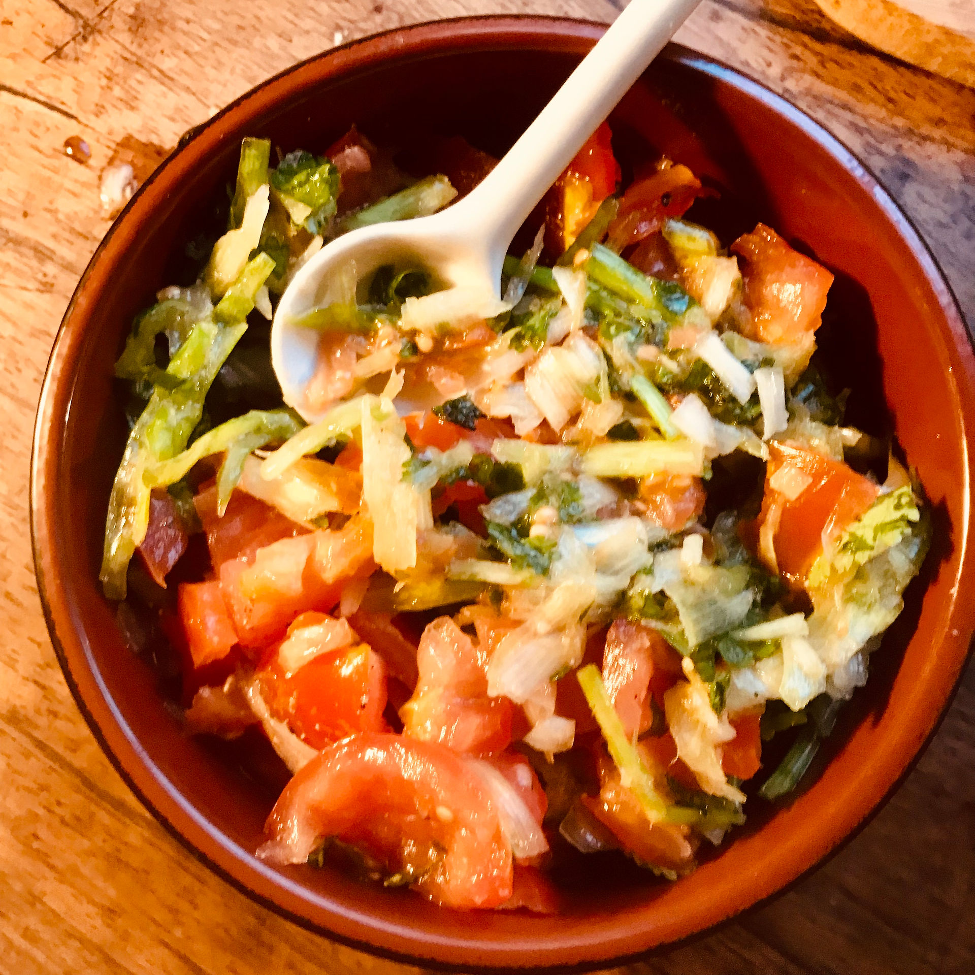A sambal of tomatoes, spring onion and coriander in vinegar