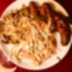Sausage with fruit compote, coleslaw and spätzle