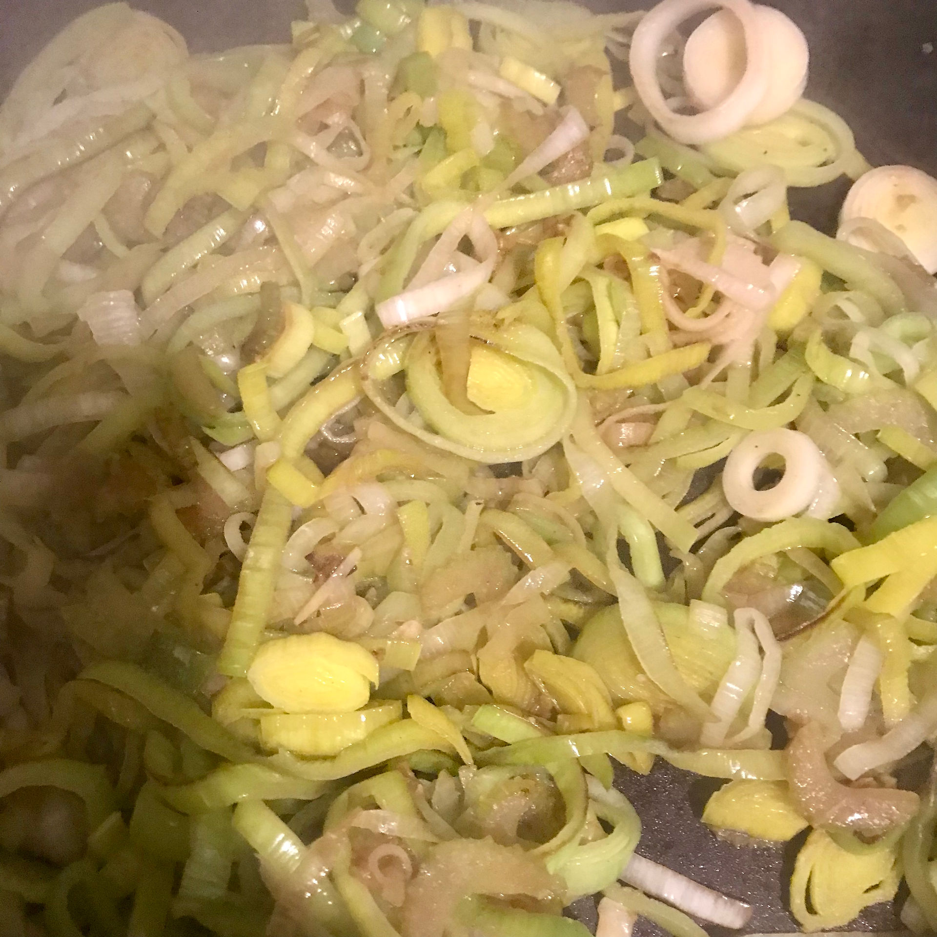 When the garlic and celery softens, add the leek and sauté together