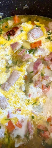 After simmering for 10mins, add the cream and stir in