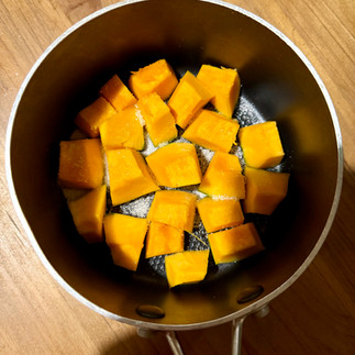 Place the pumpkin pieces in an upright position