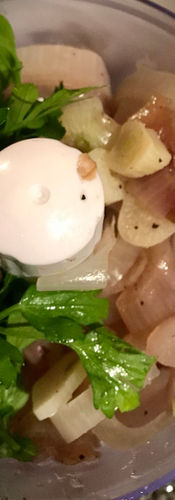 Chop the cooled, cooked shallots and garlic with the flat leaf parsley in a mini-chopper