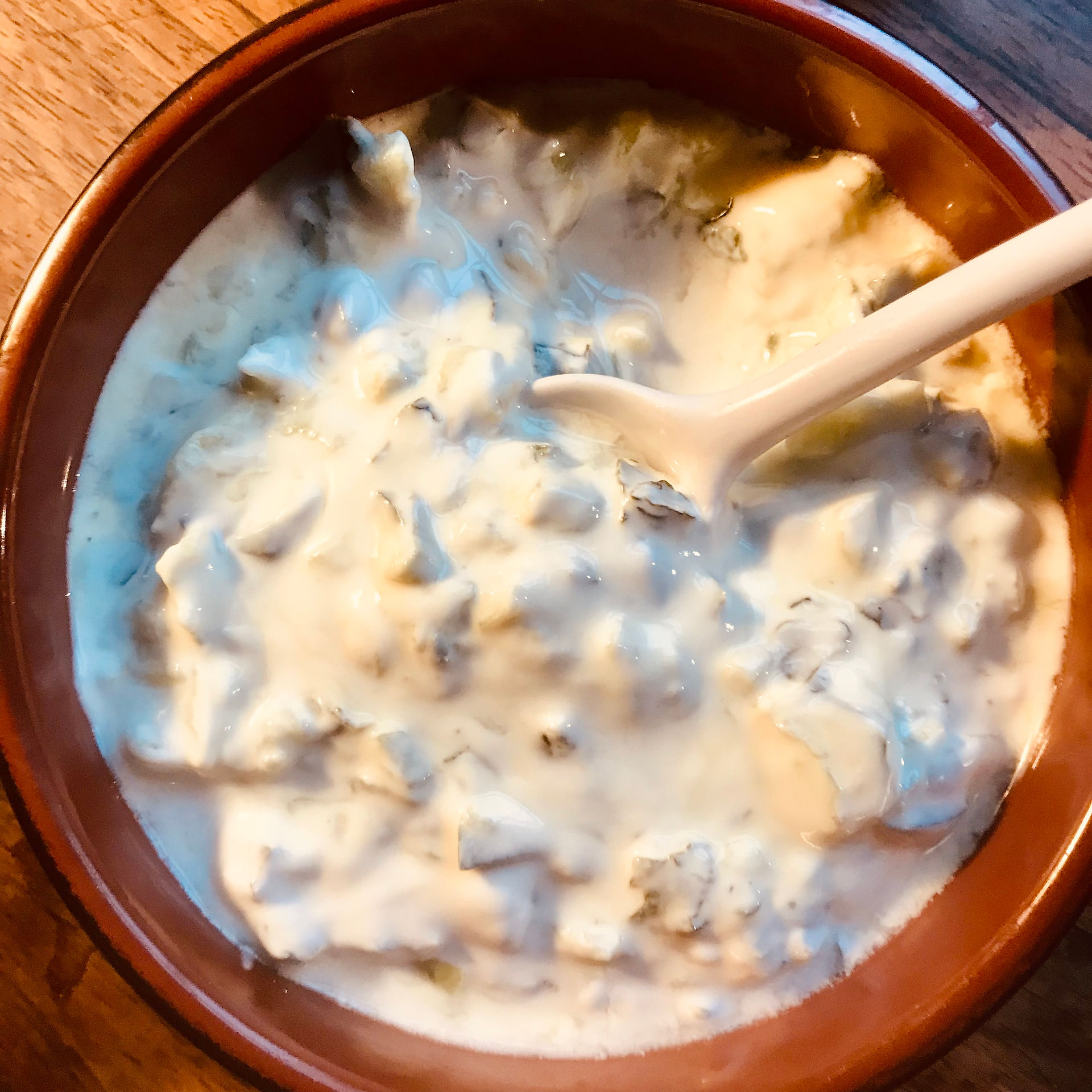 A raitha of yoghurt, cucumber and fresh mint