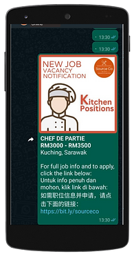 Get new F&B job notifications on WhatsApp from Source Co | Malaysia's 100% F&B Jobs Portal and Search Service