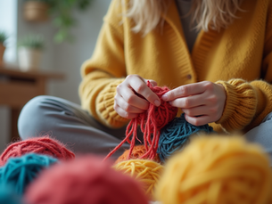 Mujer tejiendo a crochet