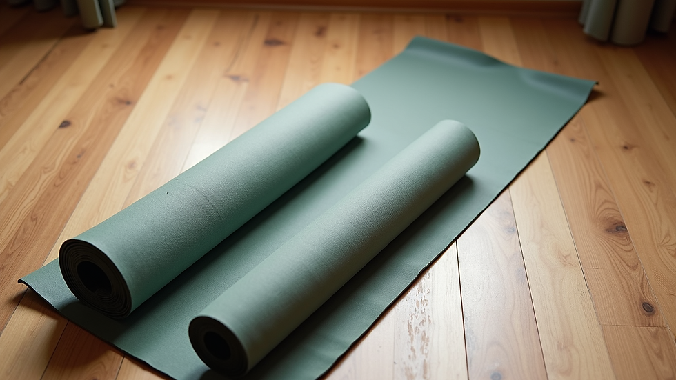 High angle view of yoga props arranged neatly on a wooden floor