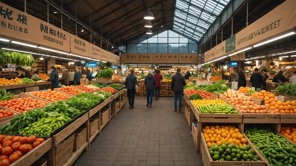 Eye-level view of an eco-friendly market with local produce
