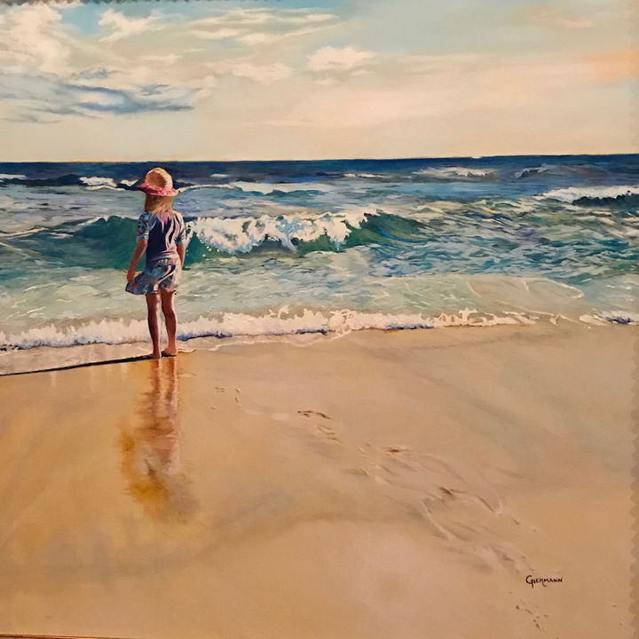 Painting titled "Catherine at the Shore"
Oil on canvas 
40 x 40
