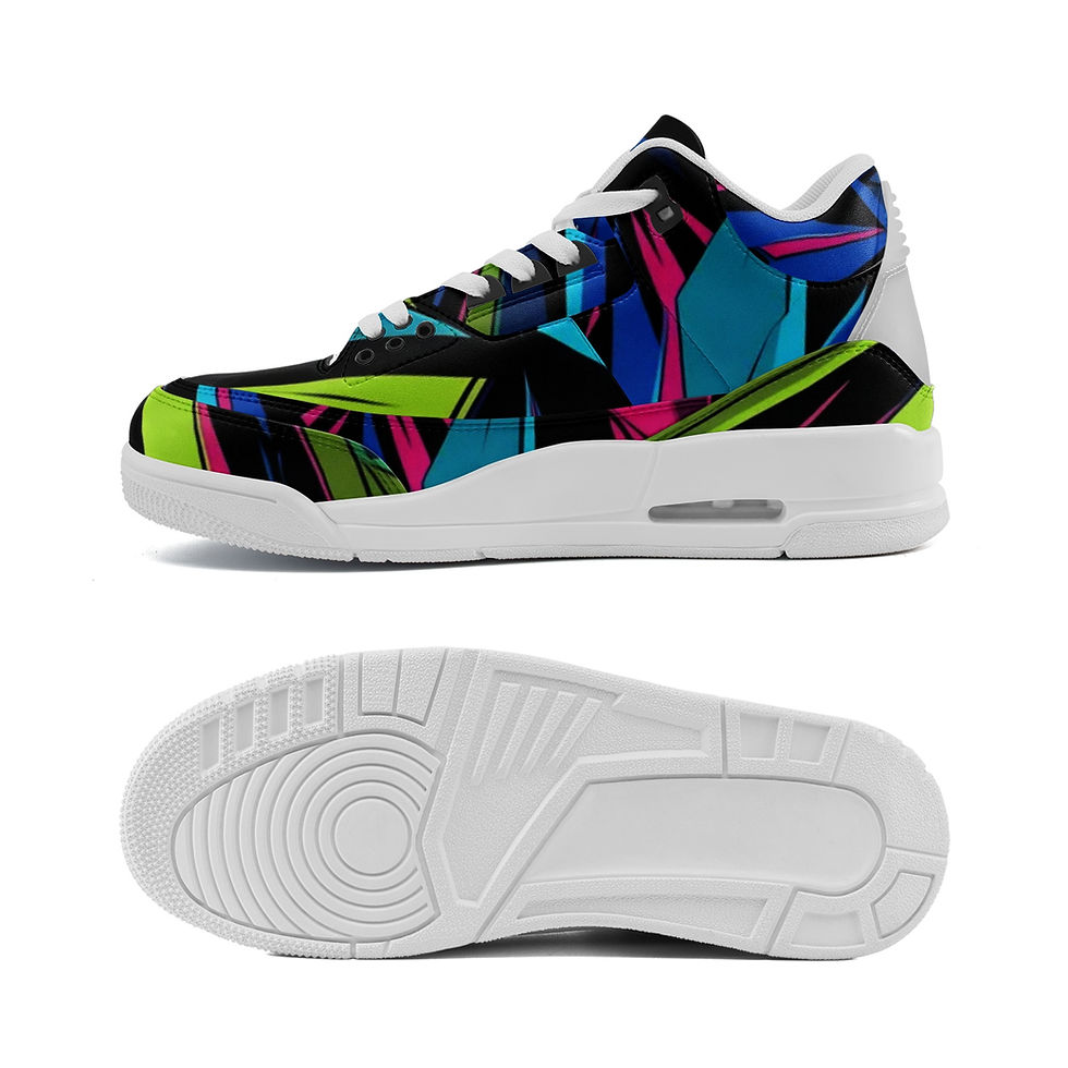 Thumbnail: Inside shoe plus sole view of Gsole psychedelic GTA car-inspired fashion sneaker.