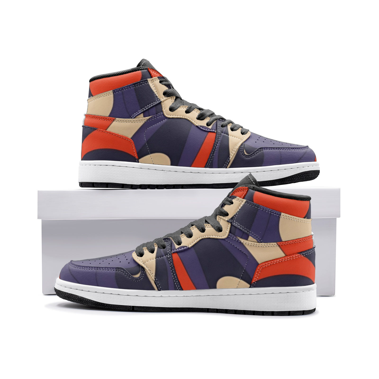 Gsole ivory violet abstract swirl design high-top faux leather sneaker. $69. Unisex.