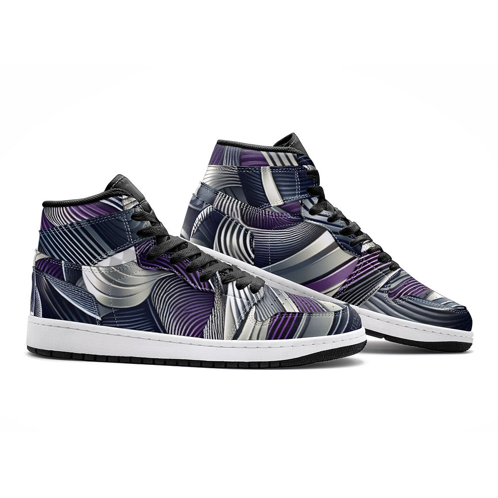 Inside and outside shoe view of Gsole Ukiyo-e wave-inspired faux leather high-top sneaker.