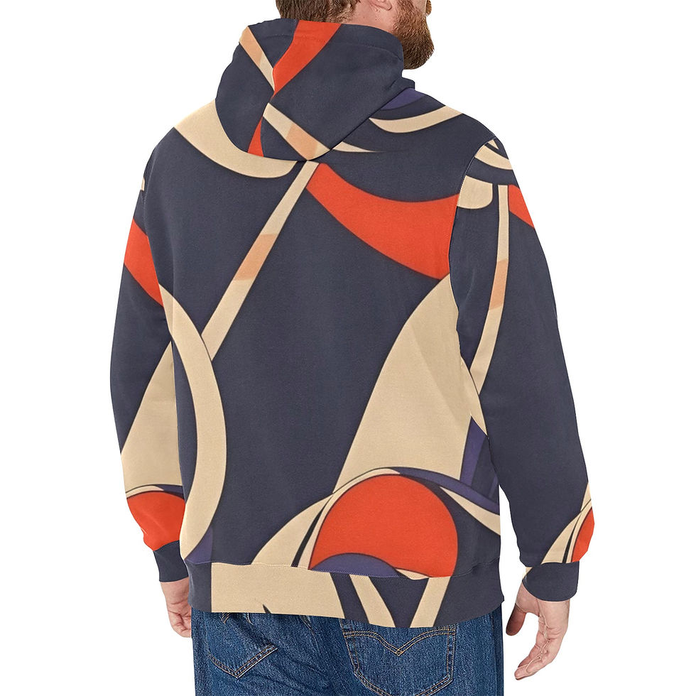 Back view of Gsole ivory violet abstract swirl design Men's hooded fleece jacket.