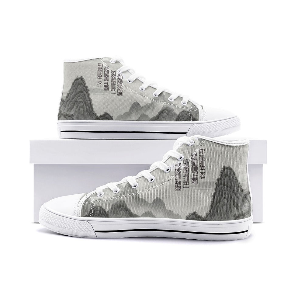 Outside view. Gsole silent night chinese painting high-top canvas sneaker.