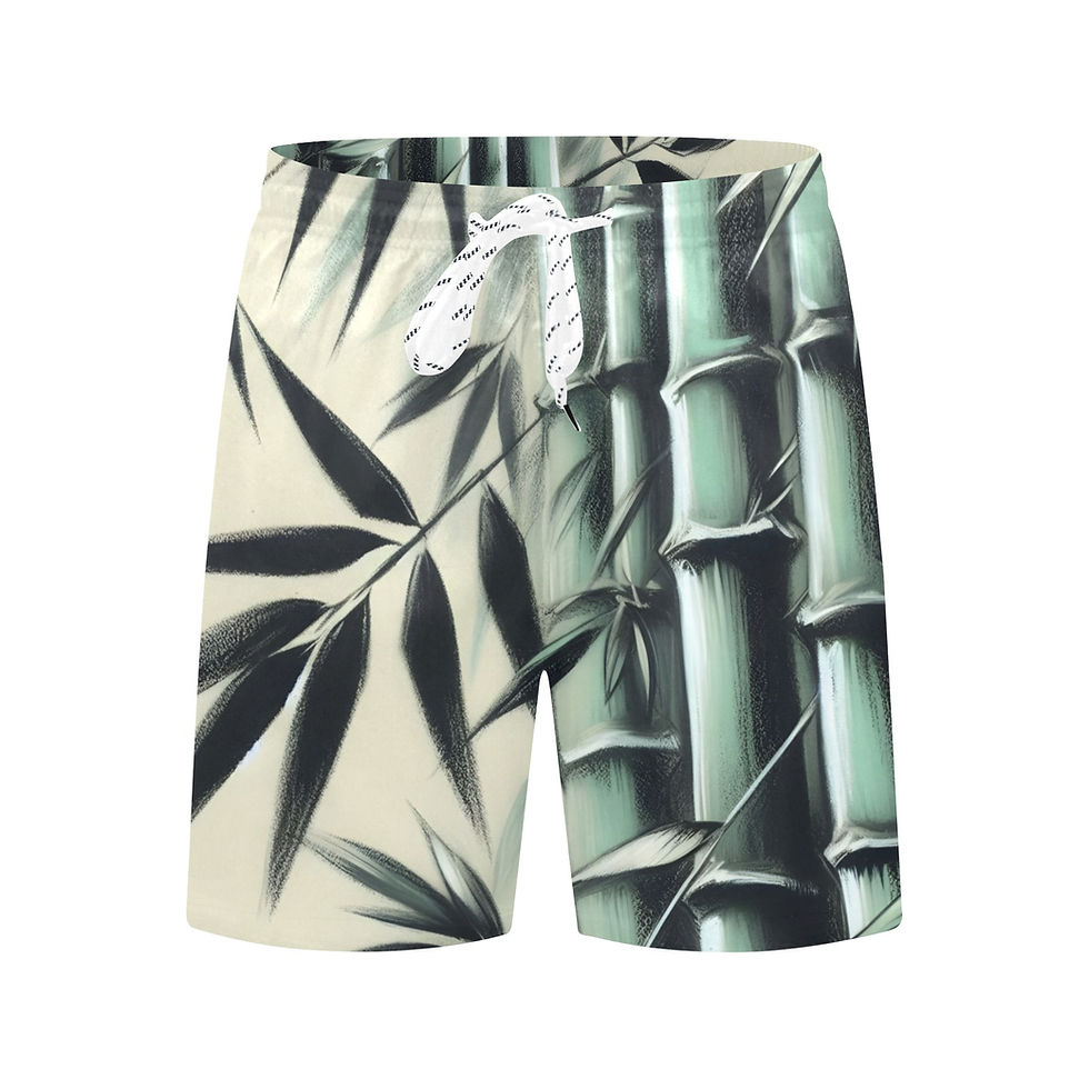 Thumbnail: Front view of Gsole asian bamboo design Men's beach shorts.