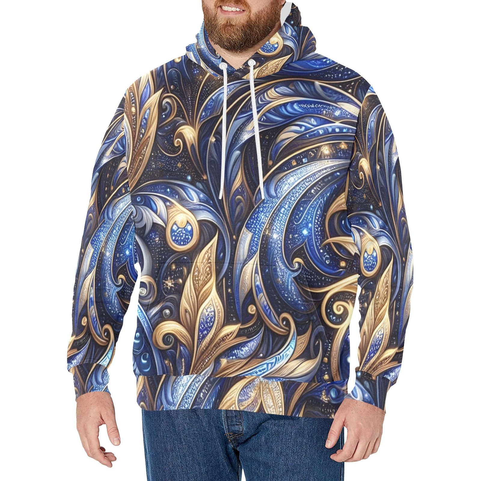 Gsole Lapis Lazuli design Men's hooded fleece jacket. $39.99.