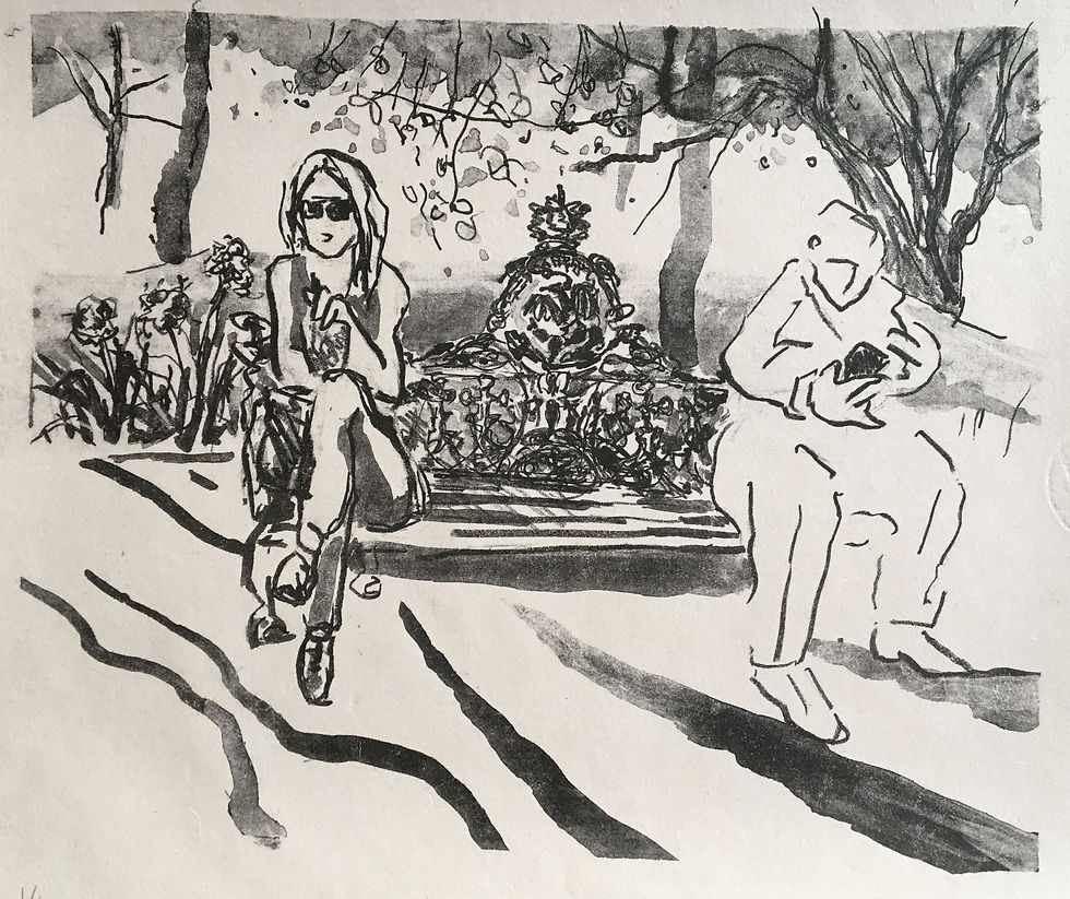 Bench lunch lithograph