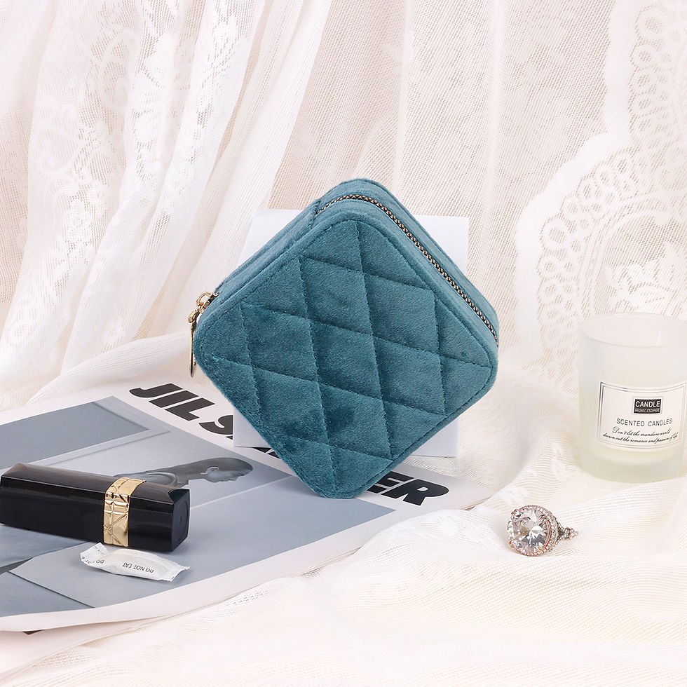 Thumbnail: Rhombus Velvet Jewelry Box with Mirror Women Travel Portable Earrings Ring Neckl