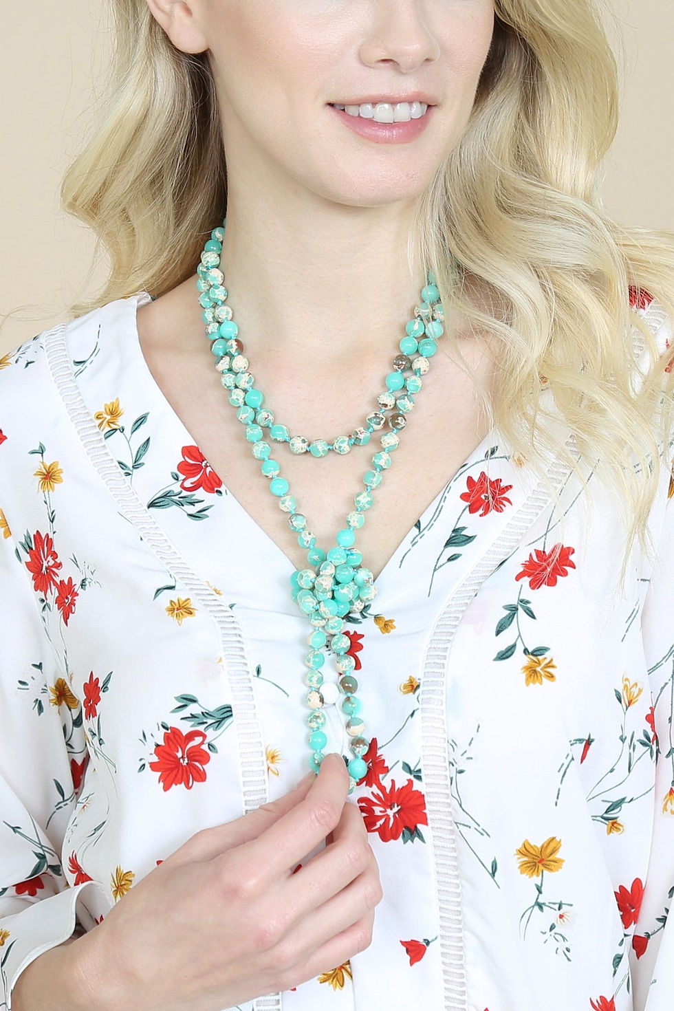 Thumbnail: 60 Inches Marble Beads Long Necklace