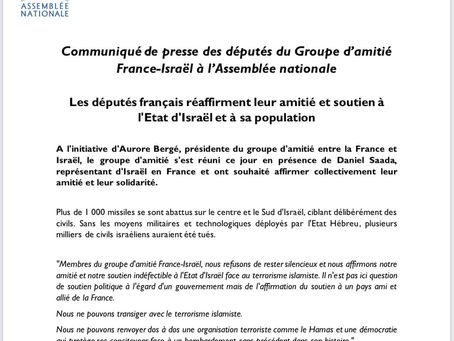 Les députés français réaffirment leur amitié et soutien à L'État d'Israël et à sa population 