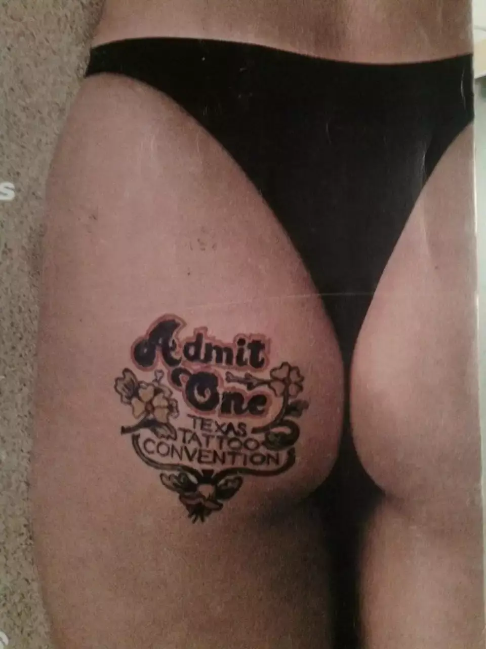 Promotional picture for the Texas Tattoo Convention, of an "Admit One Tattoo"