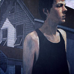 Worriers (1996) painting #21 by Claude Marquis, portrait in urban setting, Mercury Lounge Ottawa