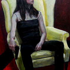 Painting by Claude Marquis from the Martyrs series, kneeling martyr figure, Claude Marquis acrylic painting.