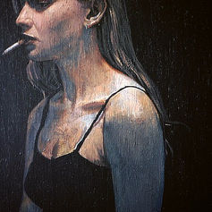 Worriers (1996) painting #9 by Claude Marquis, portrait of figure, black background, Mercury Lounge Ottawa